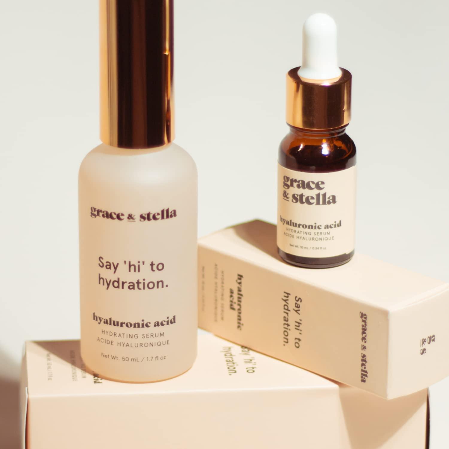 imagegrace ampamp stella Award Winning Hyaluronic Acid Serum 50ml17 fl oz Hydrating Hyaluronic Acid Serum for Face Acido Hialuronico for Women Remove Fine Lines Wrinkles Anti Aging Vegan SkincareHyaluronic Acid Serum 10ml Dropper Travel Size