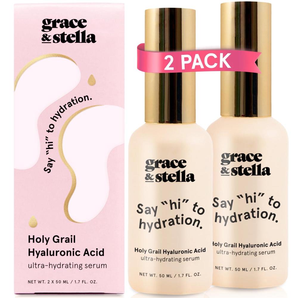 imagegrace ampamp stella Award Winning Hyaluronic Acid Serum 50ml17 fl oz Hydrating Hyaluronic Acid Serum for Face Acido Hialuronico for Women Remove Fine Lines Wrinkles Anti Aging Vegan SkincareHyaluronic Acid Serum 50ml Pump Pack of 2