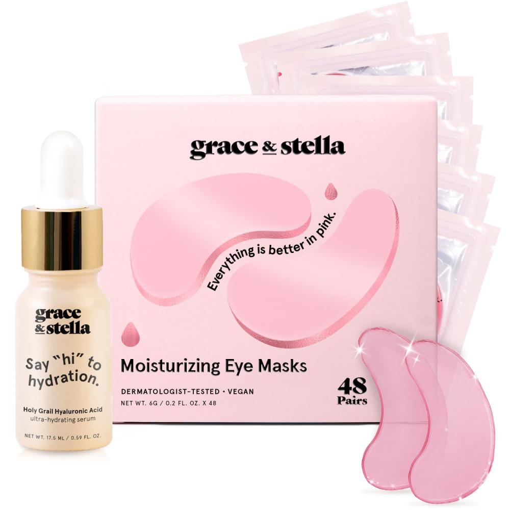 imagegrace ampamp stella Award Winning Under Eye Mask Early Christmas Gift Ideas Gifts for Women Undereye Patches for Dark Circles Puffiness Wrinkles Gold Eye Mask 48 Pairs Hyaluronic Acid Serum 17mlPink 48 Pairs