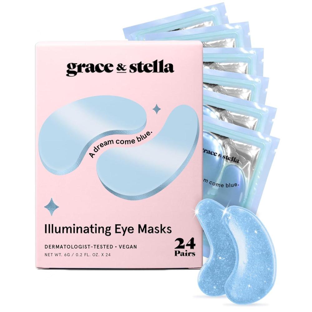 imagegrace ampamp stella Award Winning Under Eye Mask Early Christmas Gift Ideas Gifts for Women Undereye Patches for Dark Circles Puffiness Wrinkles Gold Eye Mask 48 Pairs Hyaluronic Acid Serum 17mlBlue 24 Pairs