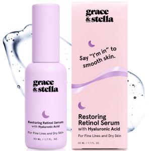 grace & stella Award Winning Hyaluronic Acid Serum (50ml/1.7 fl oz) Hydrating Hyaluronic Acid Serum for Face – Acido Hialuronico for Women – Remove Fine Lines, Wrinkles, Anti Aging – Vegan Skincare(Retinol Serum – 50ml (Travel Size))