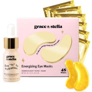 grace & stella Award Winning Under Eye Mask – Early Christmas Gift Ideas, Gifts for Women- Undereye Patches for Dark Circles, Puffiness, Wrinkles (Gold Eye Mask 48 Pairs + Hyaluronic Acid Serum 17ml)(Gold (48 Pairs))