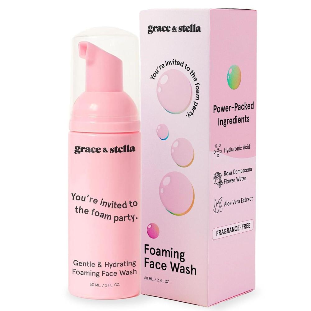 imagegrace ampamp stella Award Winning Hydrating Face Wash 150ml Gentle Foaming Facial Cleanser with Hyaluronic Acid Rose Water Aloe Vera Moisturizing Cleansing Foam for Normal to Very Dry Skin VeganFace Wash 60 ml Travel Size