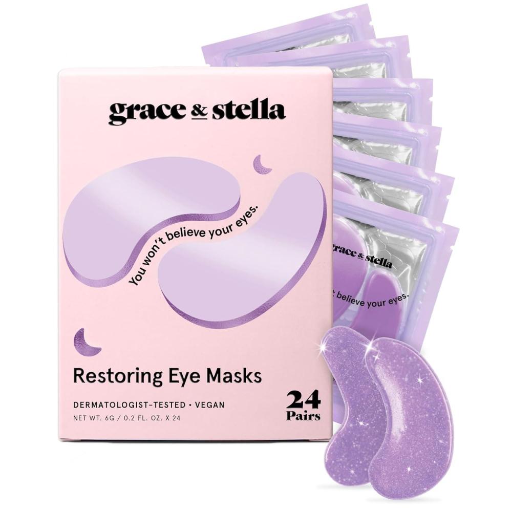 imagegrace ampamp stella Retinol Under Eye Patches for Puffy Eyes and Dark Circles  Restoring Gel Under Eye Masks with Hyaluronic Acid  Vegan Skincare White Elephant Gifts for Adults Purple 48 PairsPurple 24 Pairs