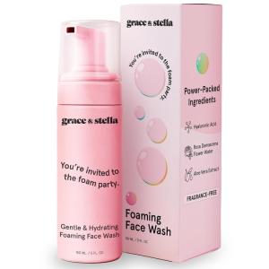 grace & stella Award Winning Hydrating Face Wash (150ml) – Gentle Foaming Facial Cleanser with Hyaluronic Acid, Rose Water, Aloe Vera – Moisturizing Cleansing Foam for Normal to Very Dry Skin – Vegan(Face Wash 150 ml)