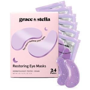 grace & stella Retinol Under Eye Patches for Puffy Eyes and Dark Circles – Restoring Gel Under Eye Masks with Hyaluronic Acid – Vegan Skincare, White Elephant Gifts for Adults (Purple, 48 Pairs)(Purple (24 Pairs))