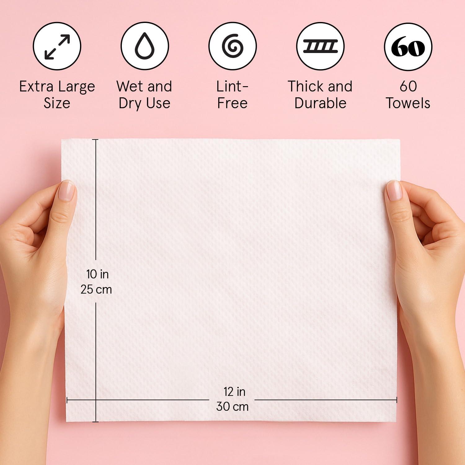 imagegrace ampamp stella Disposable Face Towels Travel Essentials UltraSoft ampamp Absorbent Face Wipes Towelettes XL Facial Towels for Cleansing ampamp Makeup Removal LintFree Facial Tissue Vegan 60 Count