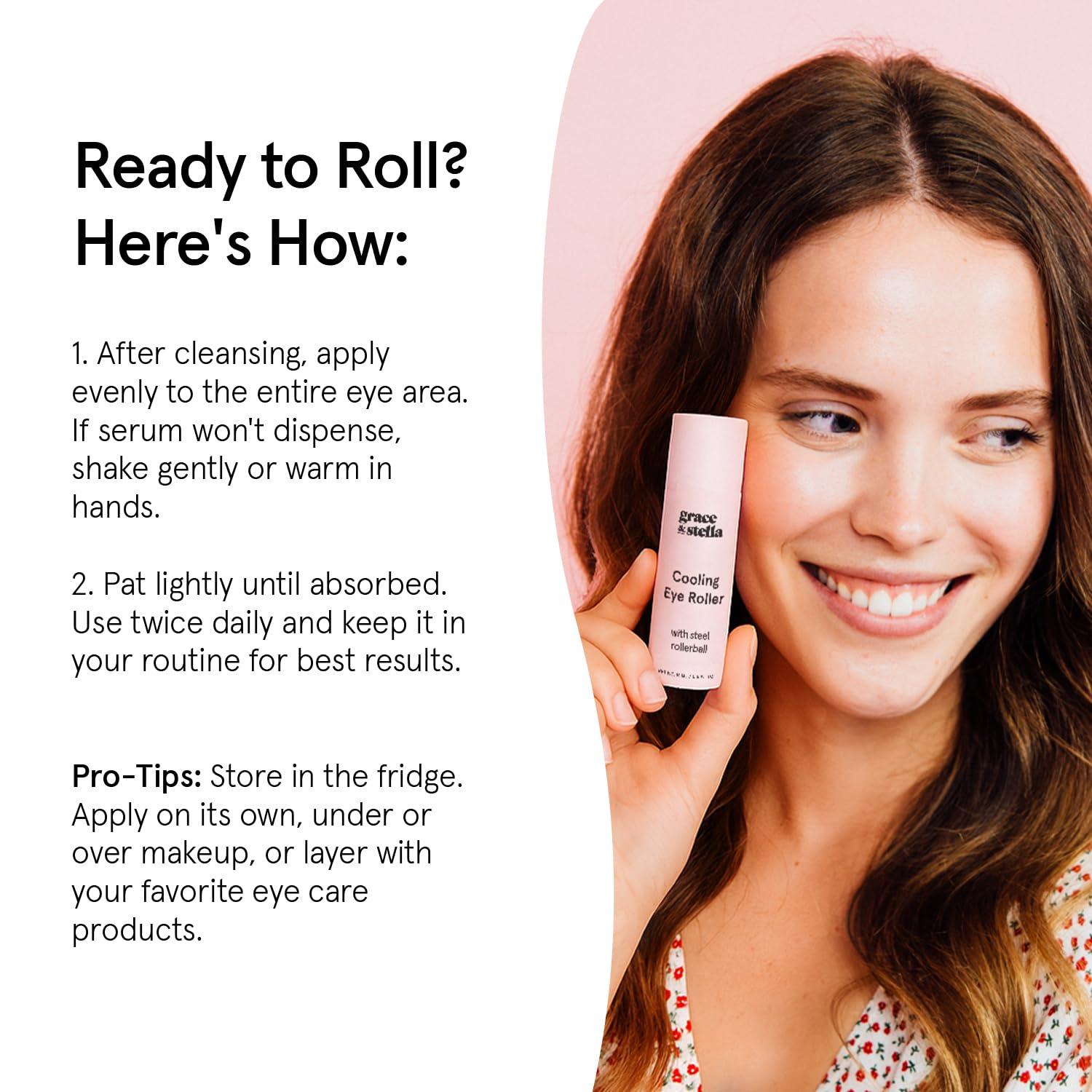 imagegrace ampamp stella Under Eye Brightener with Cooling Metal Rollerball Ceramide ampamp Caffeine Eye Cream for Puffy Eyes Travel Size Toiletries Vegan Skincare 15ml 051flozCooling Eye Serum with Metal Ball