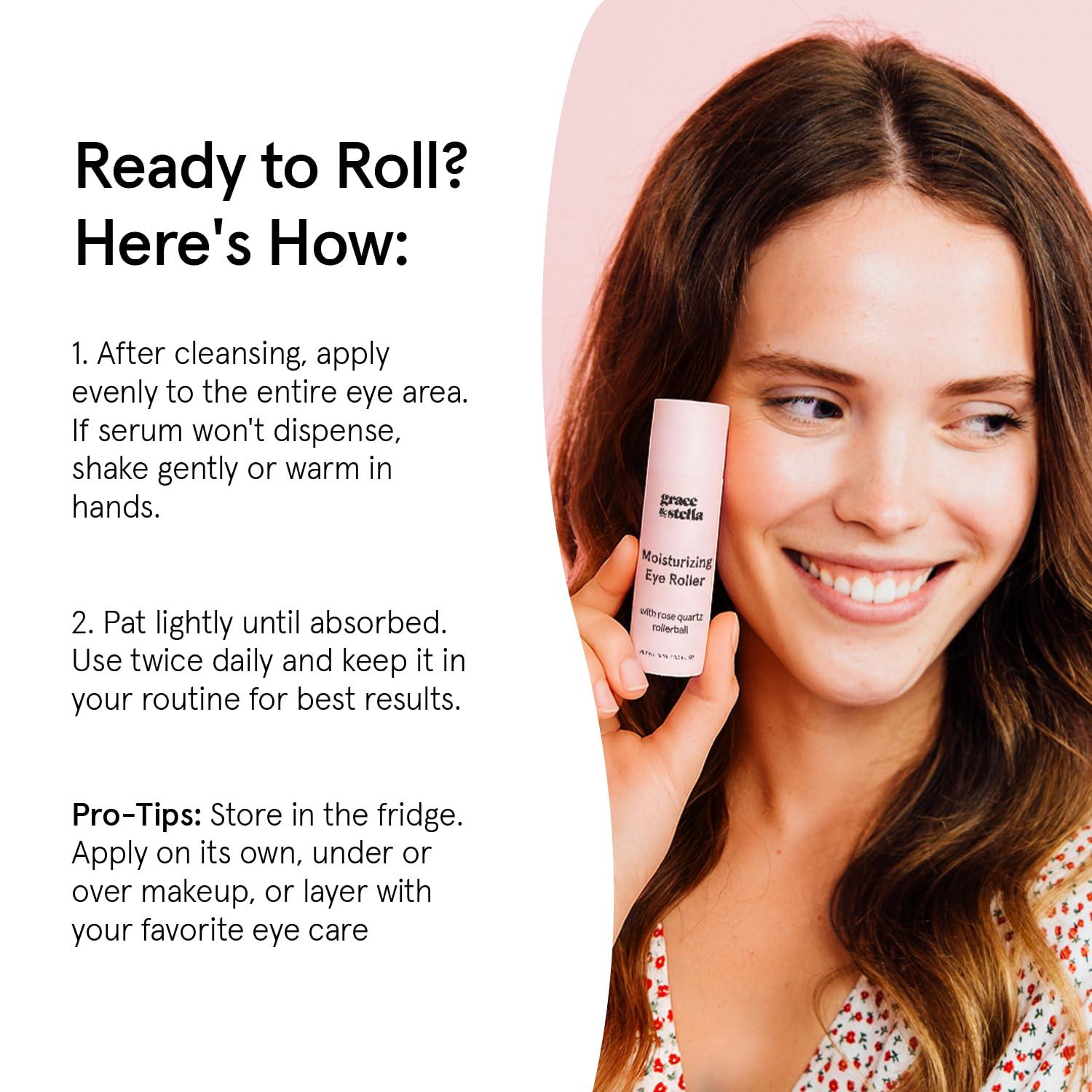 imagegrace ampamp stella Under Eye Brightener with Cooling Metal Rollerball Ceramide ampamp Caffeine Eye Cream for Puffy Eyes Travel Size Toiletries Vegan Skincare 15ml 051flozMoisturizing Eye Serum with Rose Quartz Ball