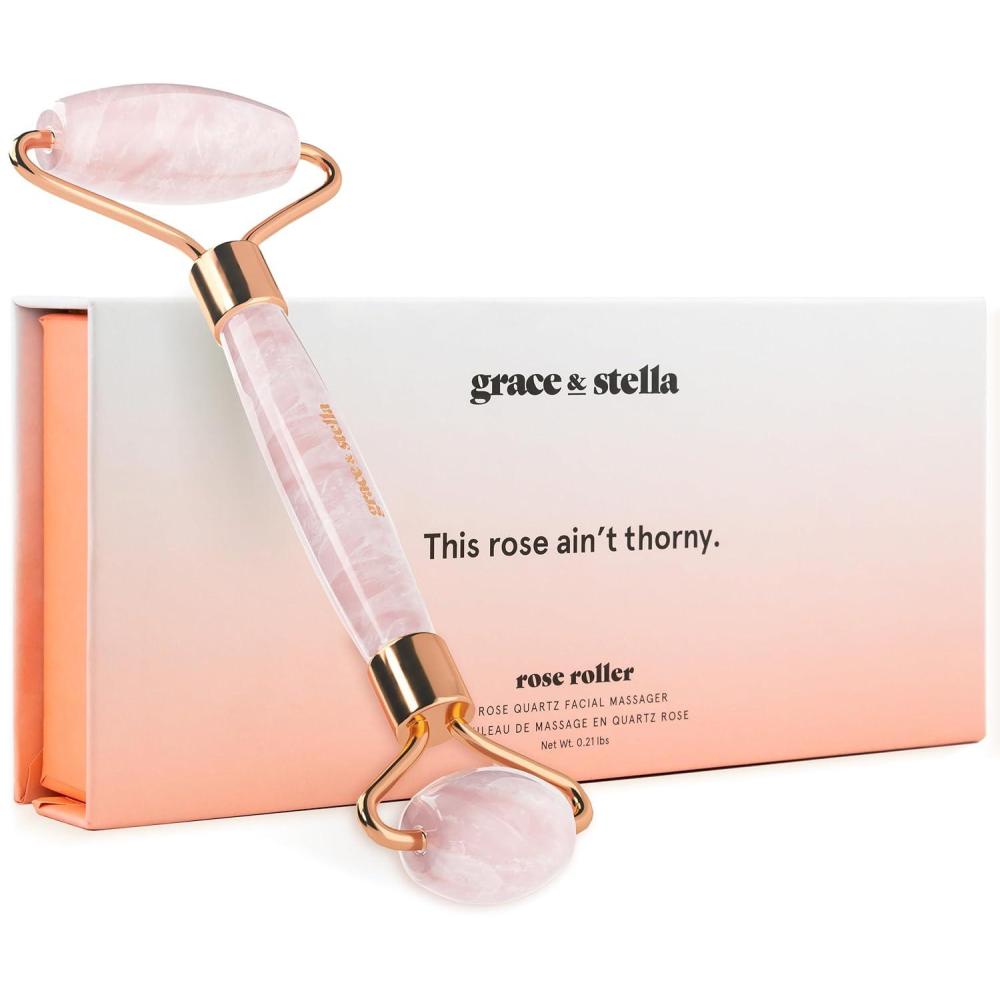 imageRose Quartz Face Roller  Face Roller Skin Care  Facial Roller  Stone Roller For Face  Face Massager Roller For Lymphatic Drainage Puffiness  Quartz Roller For Face by grace and stella