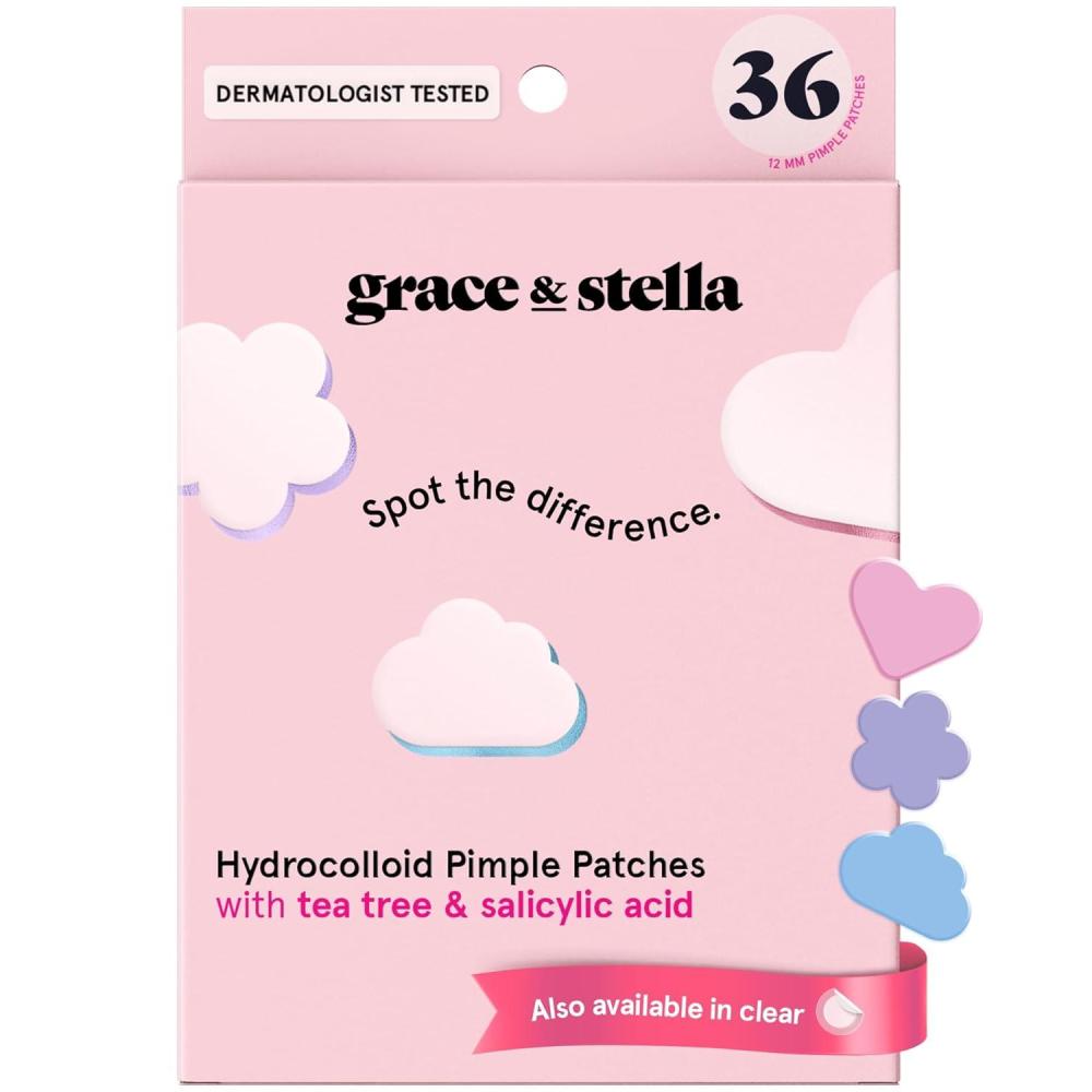 imagegrace ampamp stella Award Winning Pore Strip Pimple Patches for Face Hydrocolloid Acne Patches Absorbs Zits Reduces Redness Cute Patches DermatologistTested Vegan Multishape 72 Count1 Count pack of 36