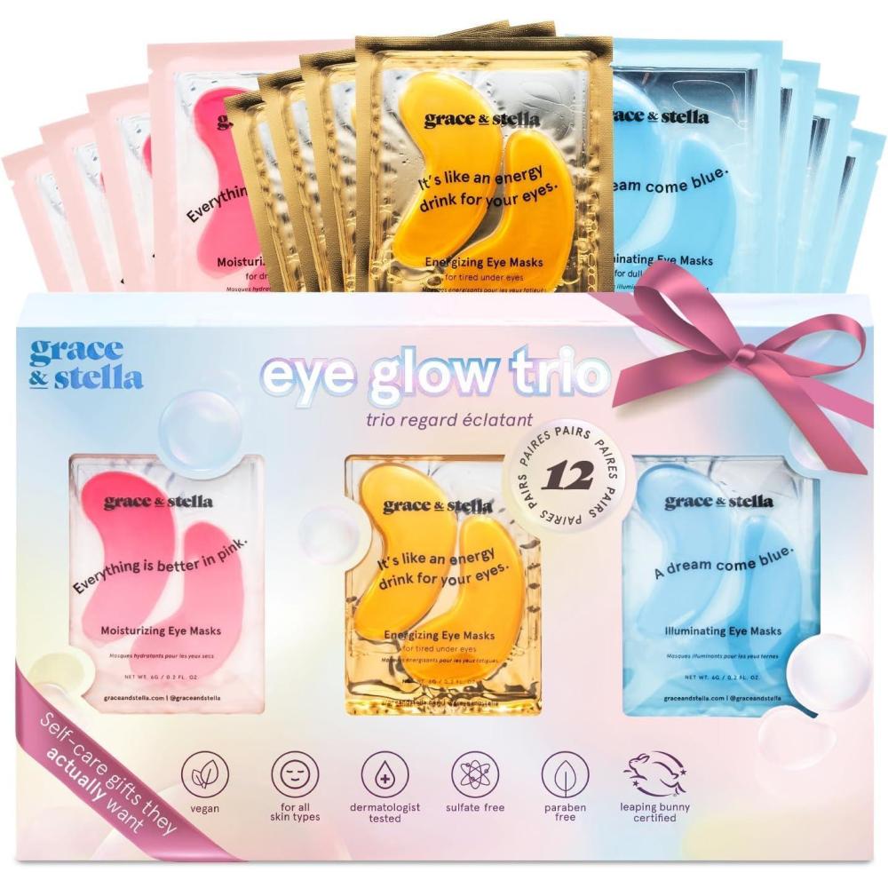 imagegrace ampamp stella Award Winning Under Eye Mask Reduce Dark Circles Puffy Eyes Undereye Bags Wrinkles Gel Under Eye Patches Birthday Gifts for Women Vegan Thanksgiving Gifts 24 Pairs BlueGift Set 12 Pairs