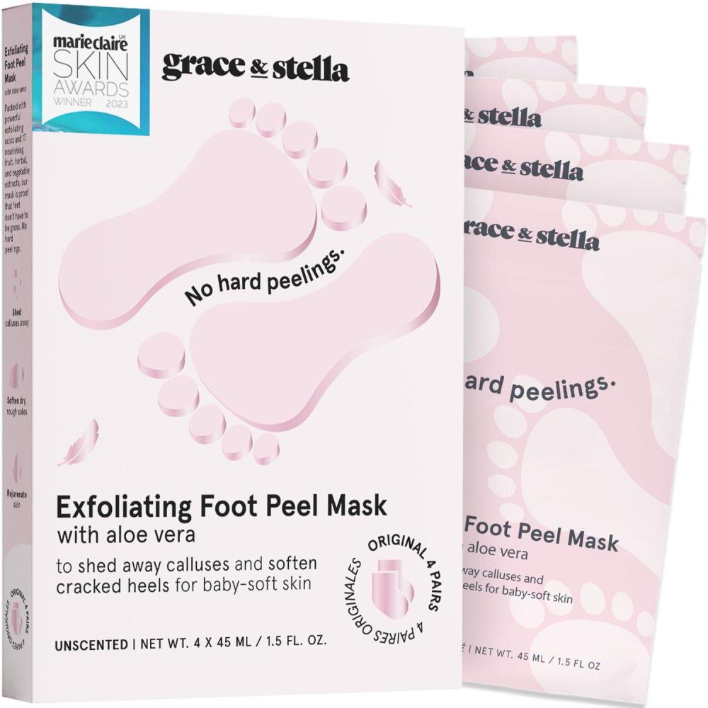 imagegrace ampamp stella AwardWinning Foot Peel Mask Foot Peeling Mask with Aloe Vera Moisturizing Foot Mask for Dry Cracked Feet Foot Exfoliator for Baby Soft Feet 2 Pairs LavenderUnscented with Aloe Vera 4 Pairs