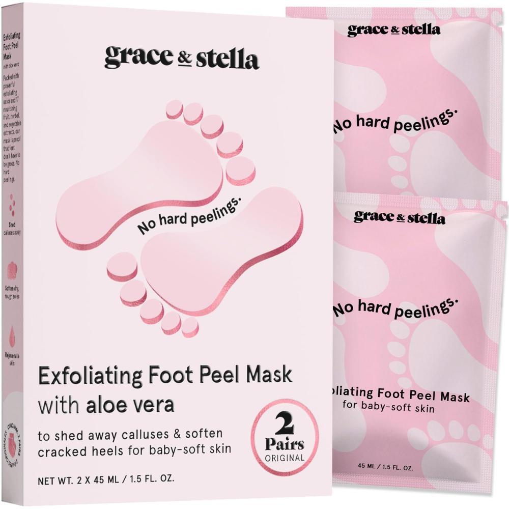imagegrace ampamp stella AwardWinning Foot Peel Mask  Foot Peeling Mask with Aloe Vera  Moisturizing Foot Mask for Dry Cracked Feet  Foot Exfoliator for Baby Soft Feet 2 Pairs LavenderUnscented with Aloe Vera  2 Pairs