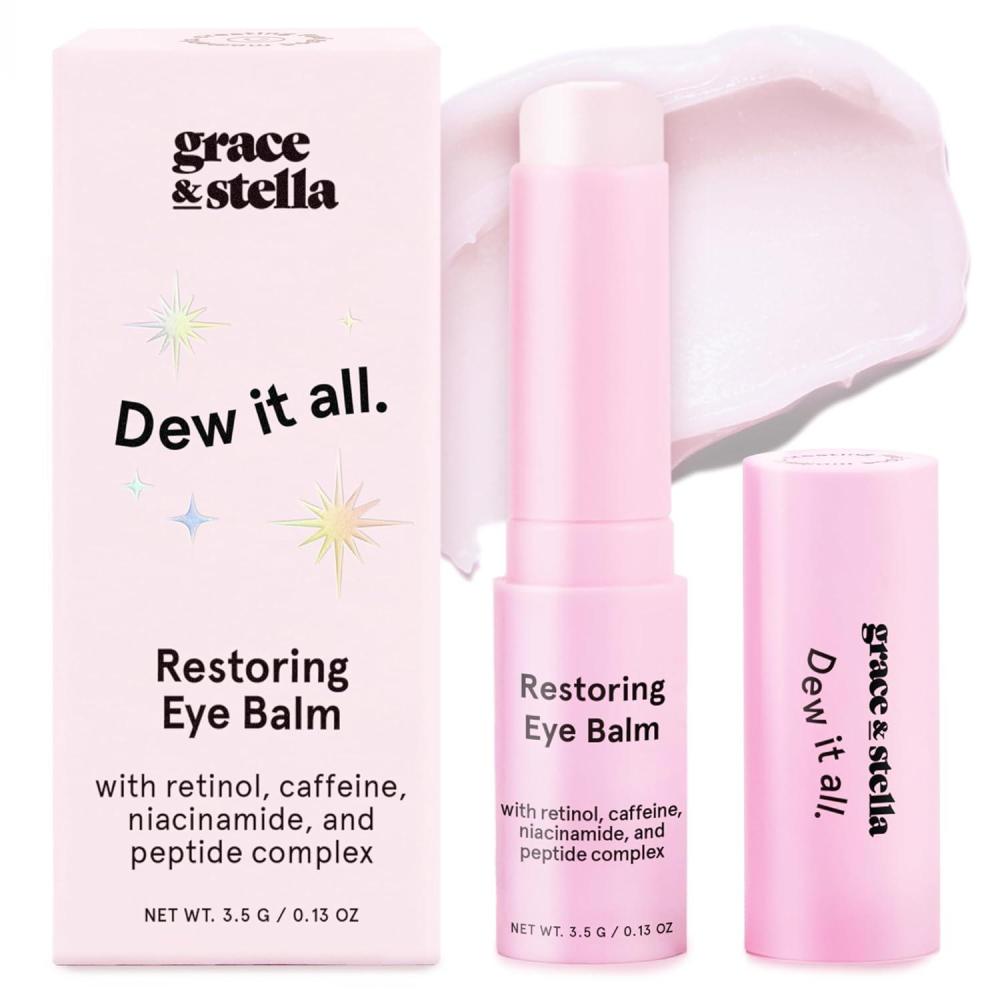 imagegrace ampamp stella Under Eye Brightener Balm Stick Travel Size Toiletries Retinol ampamp Caffeine Eye Cream for Dark Circles Puffiness Wrinkles Restore and Hydrate Vegan Skincare 013oz 35gRestoring Eye Balm 35g 013 oz