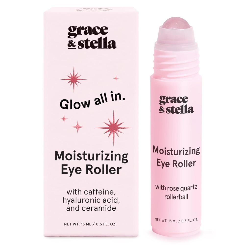 imagegrace ampamp stella Under Eye Brightener with Cooling Metal Rollerball Ceramide ampamp Caffeine Eye Cream for Puffy Eyes Travel Size Toiletries Vegan Skincare 15ml 051flozMoisturizing Eye Serum with Rose Quartz Ball
