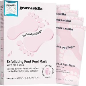 grace & stella Award-Winning Foot Peel Mask – Foot Peeling Mask with Aloe Vera – Moisturizing Foot Mask for Dry Cracked Feet – Foot Exfoliator for Baby Soft Feet (2 Pairs, Lavender)(Unscented with Aloe Vera  4 Pairs)