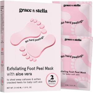 grace & stella Award-Winning Foot Peel Mask – Foot Peeling Mask with Aloe Vera – Moisturizing Foot Mask for Dry Cracked Feet – Foot Exfoliator for Baby Soft Feet (2 Pairs, Lavender)(Unscented with Aloe Vera  2 Pairs)