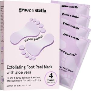 grace & stella Award-Winning Foot Peel Mask – Foot Peeling Mask with Aloe Vera – Moisturizing Foot Mask for Dry Cracked Feet – Foot Exfoliator for Baby Soft Feet (2 Pairs, Lavender)(Lavender with Aloe Vera  4 Pairs)