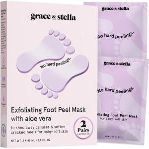 grace & stella Award-Winning Foot Peel Mask – Foot Peeling Mask with Aloe Vera – Moisturizing Foot Mask for Dry Cracked Feet – Foot Exfoliator for Baby Soft Feet (2 Pairs, Lavender)(Lavender with Aloe Vera  2 Pairs)
