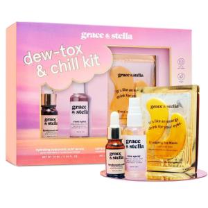 grace & stella Award-Winning Skin Care Set – Stocking Stuffers for Teen Girls, Christmas Gifts for Women – Travel Essentials with Gold Eye Masks, Hyaluronic Acid Serum & Rose Spray, Beauty Gift Set(Dew-Tox & Chill)