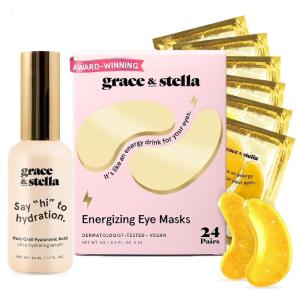 grace & stella Eye Mask Gold 24 Pairs + Hyaluronic Acid Serum Bundle