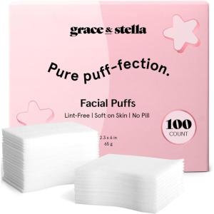 grace & stella Face Pads for Toner, Essence, and DIY Mask (100 Count) – Soft, Lint-Free Makeup Remover Pads – Durable XL Facial Pad for Skincare – Vegan, Cruelty-Free(Pack of 100)