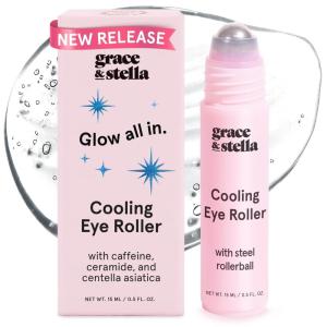 grace & stella Under Eye Brightener with Cooling Metal Rollerball – Ceramide & Caffeine Eye Cream for Puffy Eyes – Travel Size Toiletries – Vegan Skincare (15ml / 0.51floz)(Cooling Eye Serum with Metal Ball)